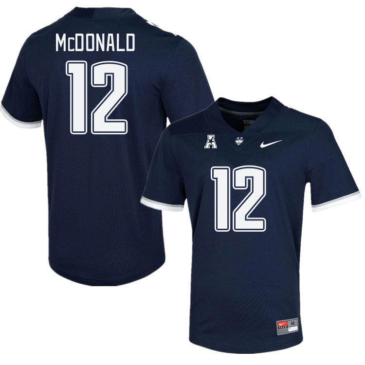 Men #12 Tucker McDonald Connecticut Huskies College Football Jerseys Stitched Sale-Navy - Click Image to Close